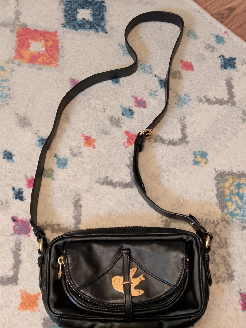 Marc Jacobs Black Crossbody Bag with Gold Bird Accent